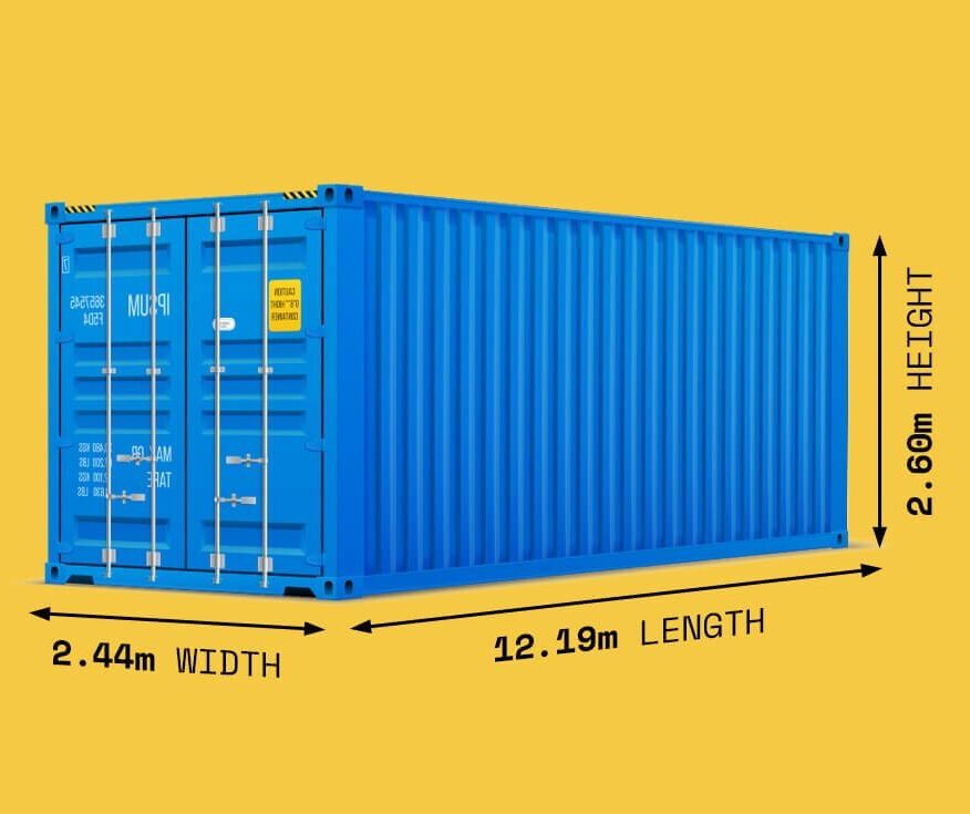 Different size shipping containers displayed side by side