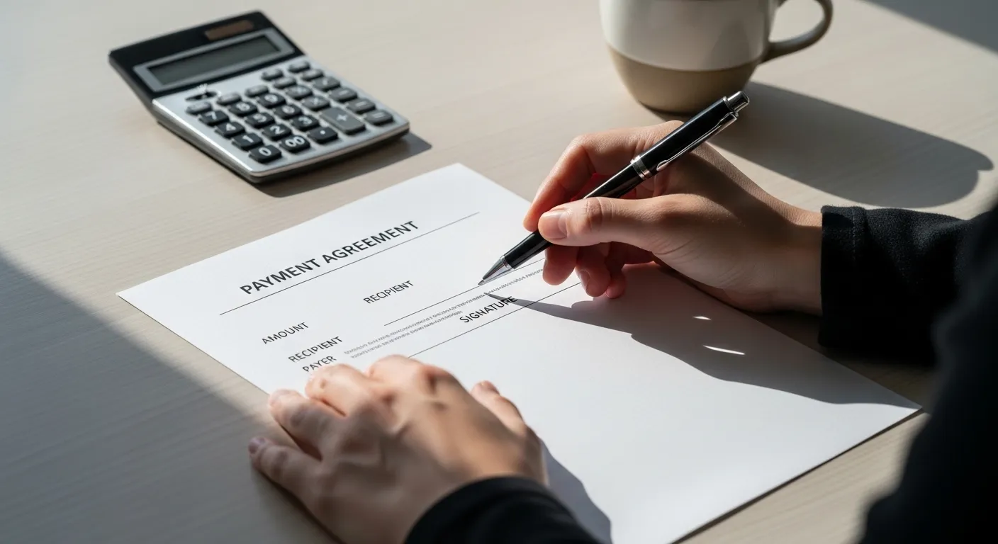 Person reviewing clear payment terms on a desk