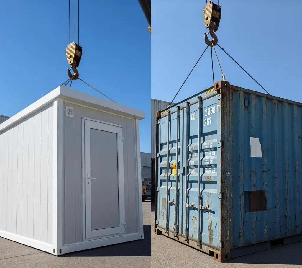 Portable moving pod compared to steel shipping container