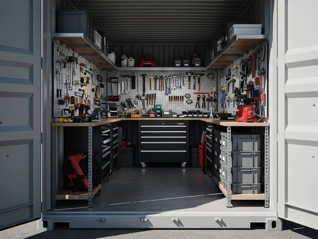 Organized storage inside shipping container