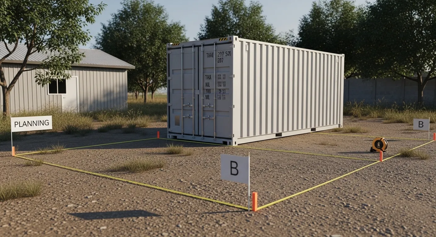 Shipping container placement with property boundary markers
