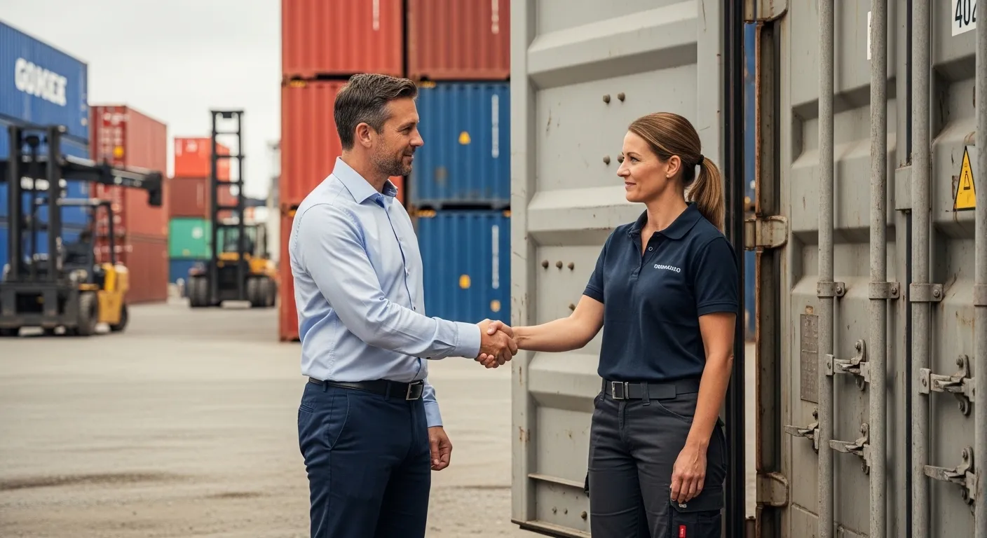 Customer and container provider discussing on-site