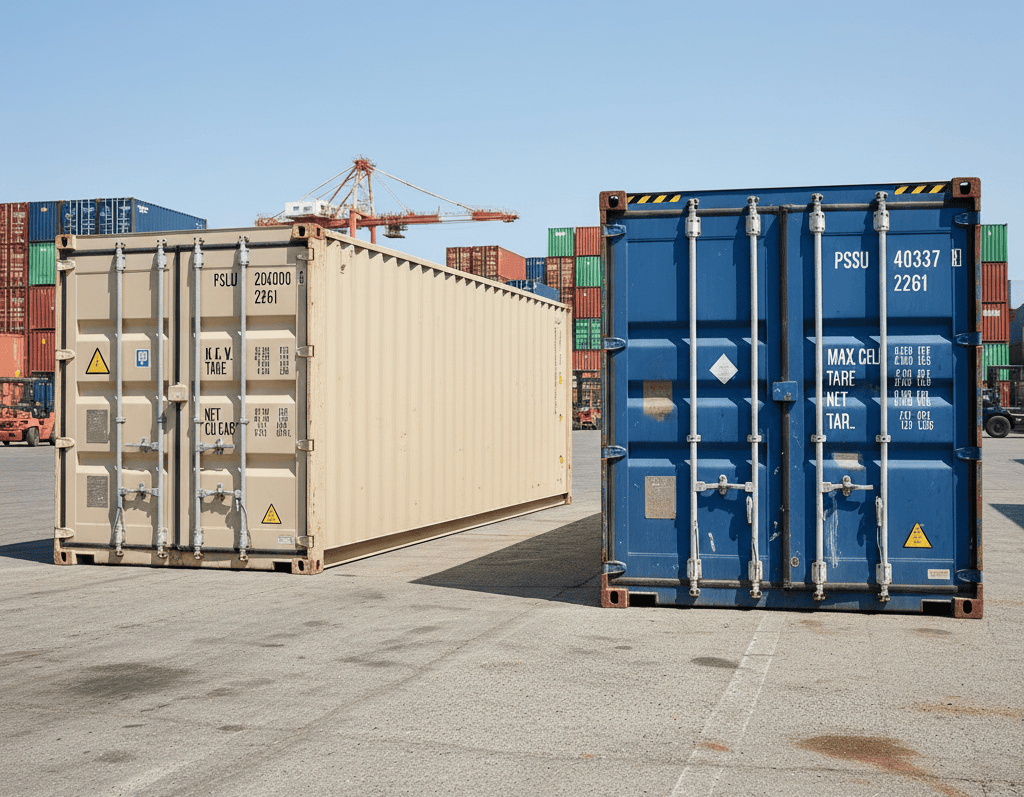 Buyer comparing new and used shipping containers with a supplier