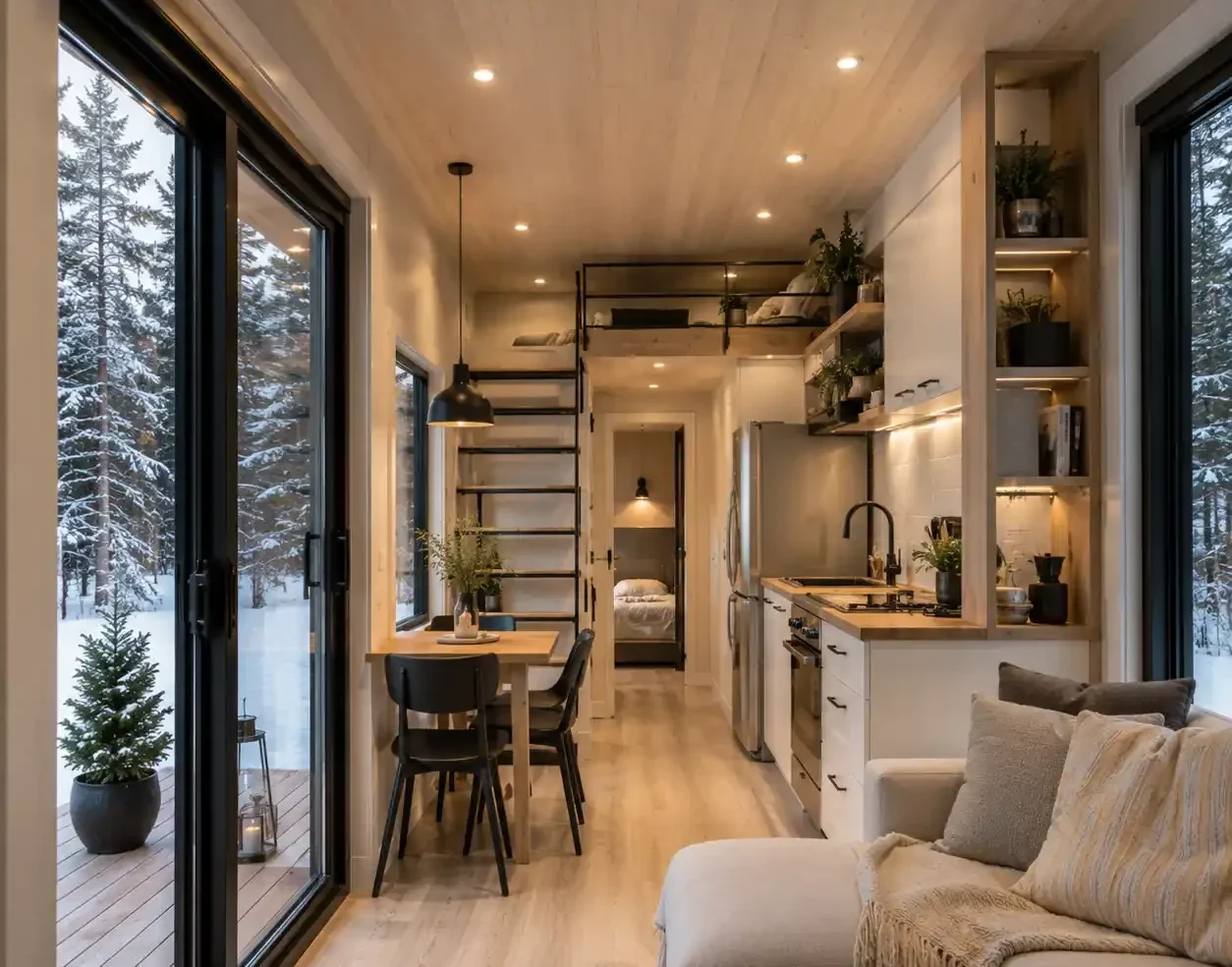 Custom interior design inside a modern tiny container home