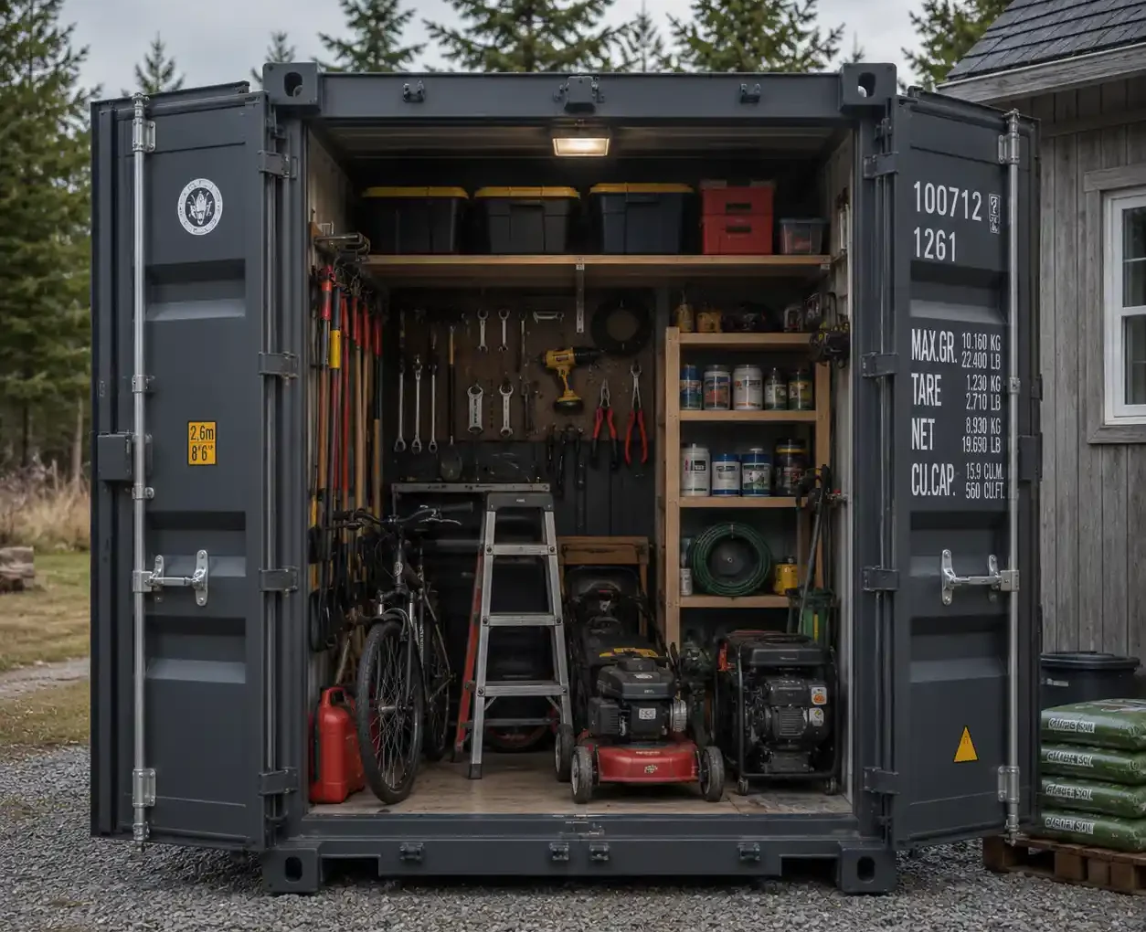 10 foot shipping container used for tools and equipment storage