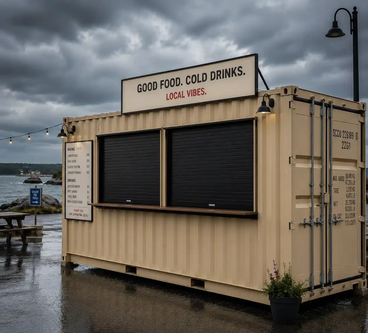 Container concession stand built for Atlantic Canada weather and seasonal outdoor use