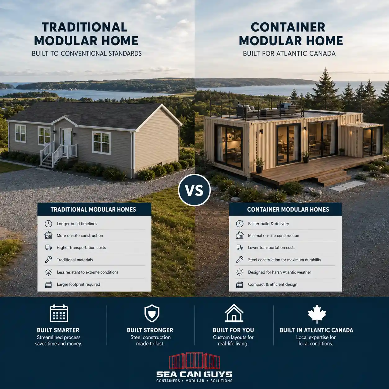 Comparison between traditional modular homes and container-based modular homes in Atlantic Canada
