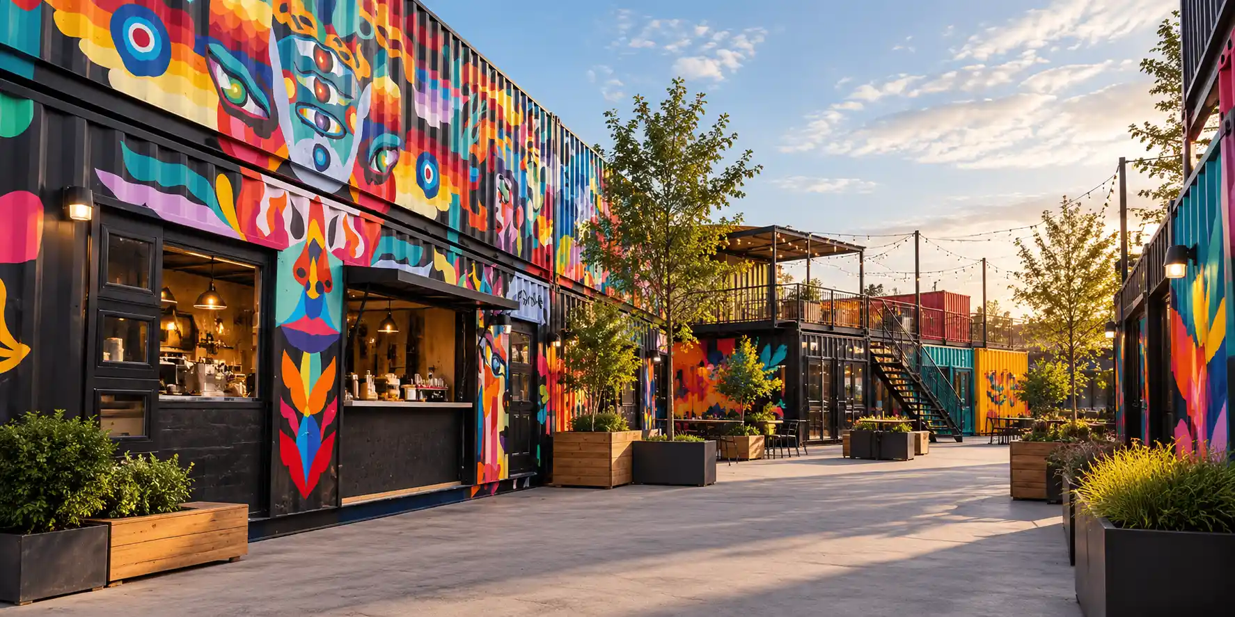 Shipping container village built by Sea Can Guys