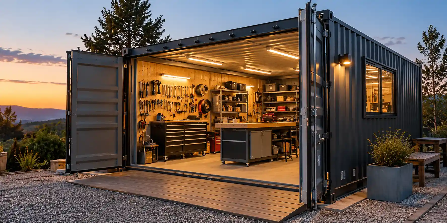 Shipping container workshop and workspace